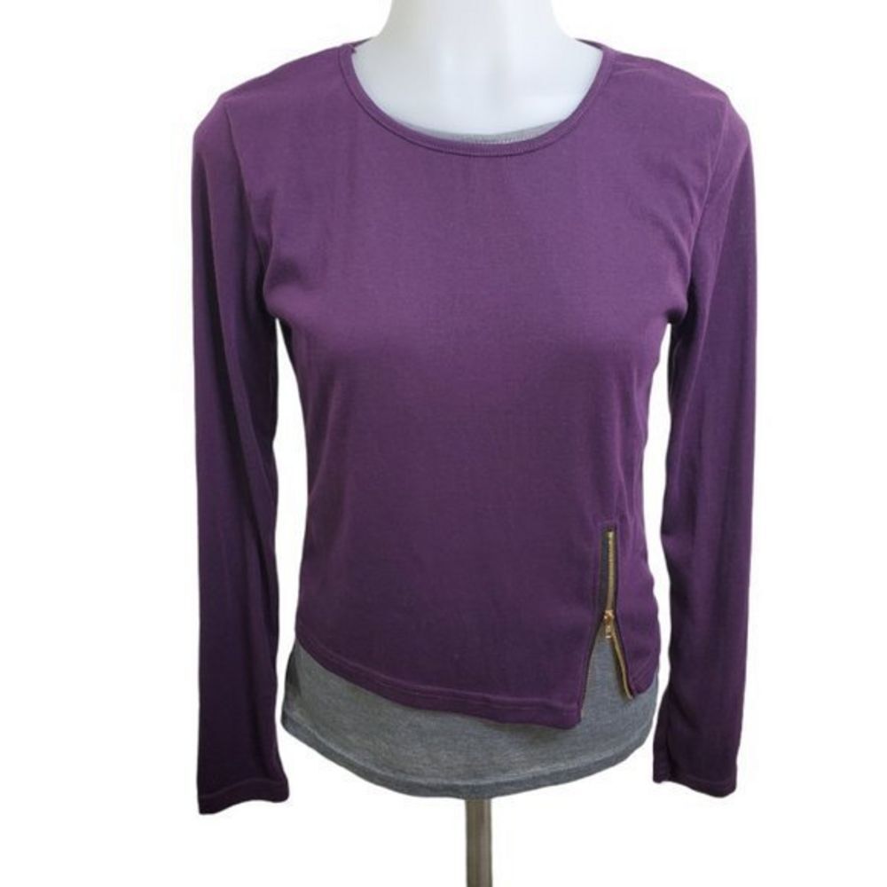 Free Style Top M Purple Gray Asymmetric‎ Zip Long S